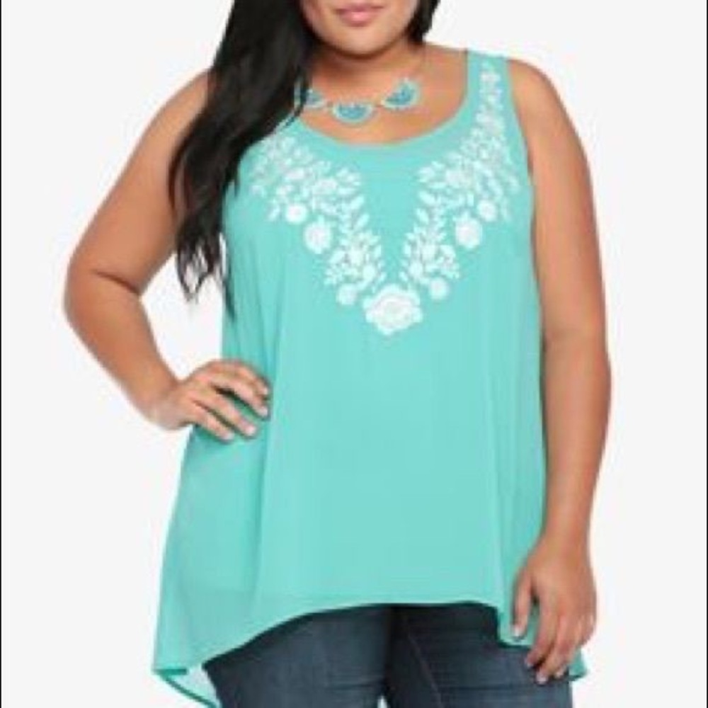 Torrid sheer embroidered swing high low ta…